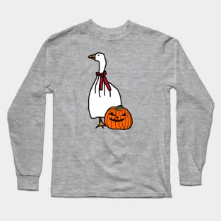 Gaming Goose with Stolen Halloween Horror Pumpkin Ghost Costume Long Sleeve T-Shirt